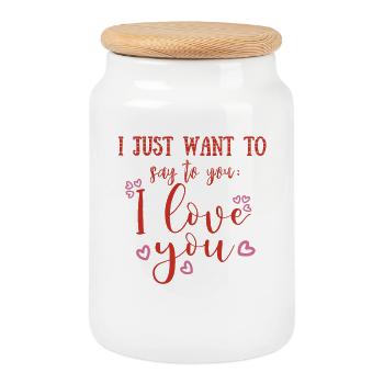 amour - Boîte à biscuits avec couvercle en bois - blanc - Devant
