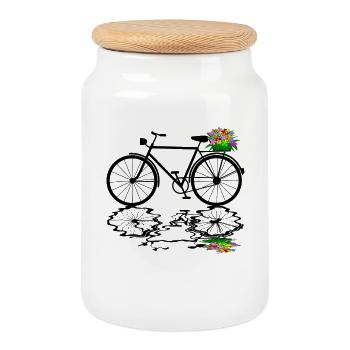 bicycle - Cookie Jar with Wooden Lid - white - Front