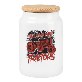 Still Play With Tractors - Cookie Jar with Wooden Lid - white - Front