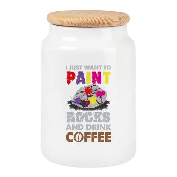 Paint stones art gift - Cookie Jar with Wooden Lid - white - Front