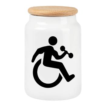 Symbole de fitness en fauteuil roulant # - Boîte à biscuits avec couvercle en bois - blanc - Devant