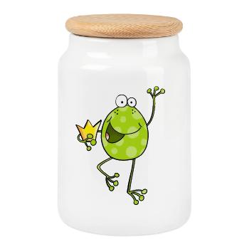 Frosch mit Krone - Frösche - Kröte - Comic - König - Keksdose mit Holzdeckel - Weiß - Vorne