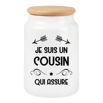 Cousin - Cousine - Famille - Naissance - Bébé - Cookie Jar with Wooden Lid - white - Front