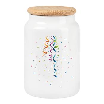 Confetti and streamers colorful party design - Cookie Jar with Wooden Lid - white - Front
