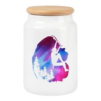 Female Climber Zipline Watercolor Adventure - Cookie Jar with Wooden Lid - white - Front