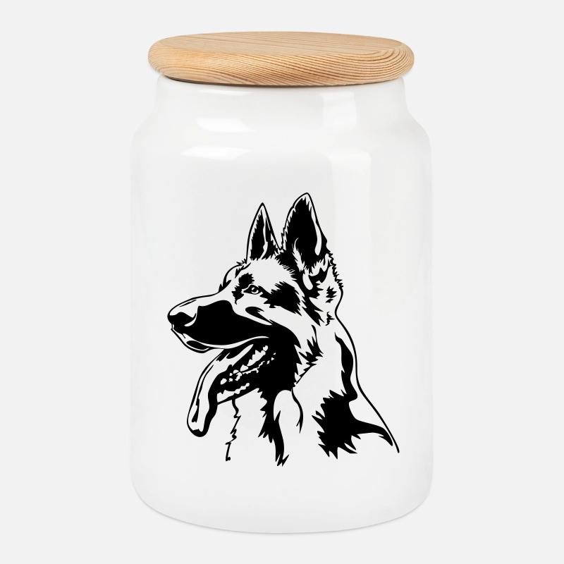 German shepherd head - Cookie Jar with Wooden Lid - white