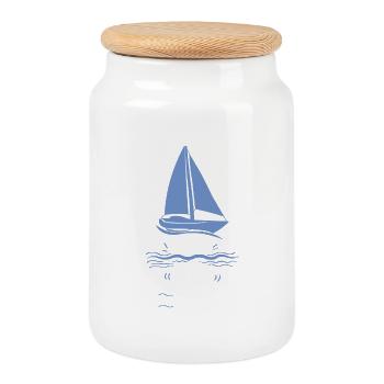 Voile voilier - Boîte à biscuits avec couvercle en bois - blanc - Devant