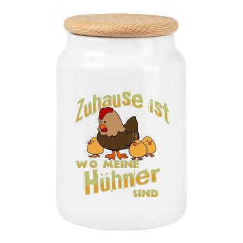 Hühner Bauern Bauernhof zuhause - Keksdose mit Holzdeckel - Weiß - Vorne