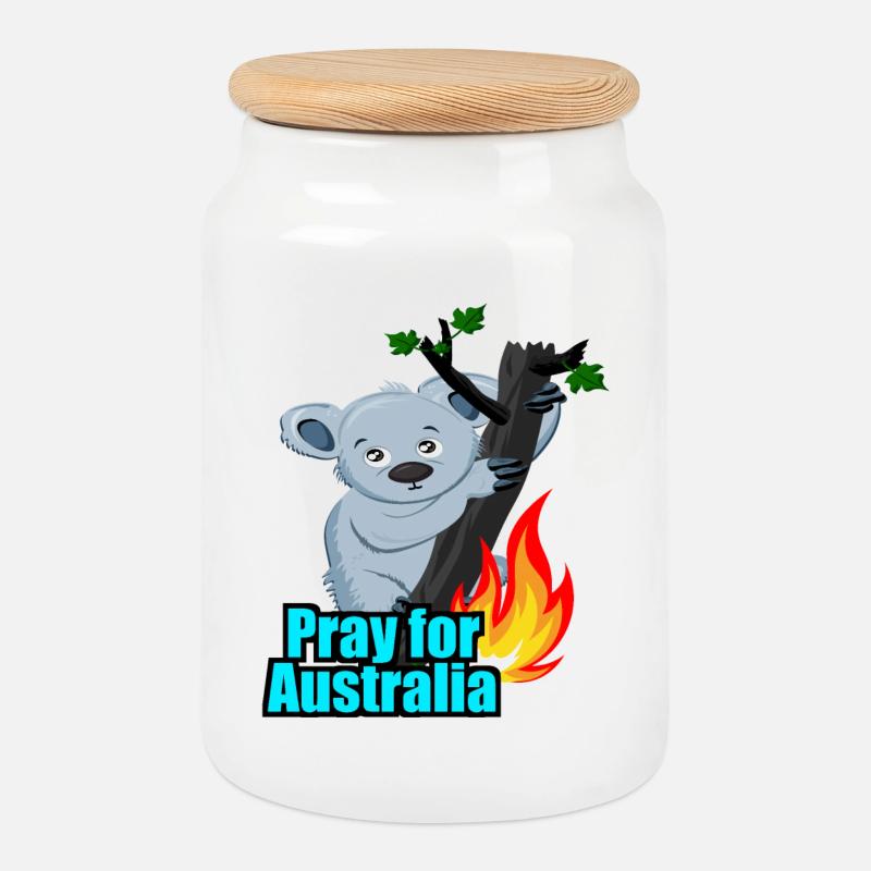 australia - pray for australia - Cookie Jar with Wooden Lid - white