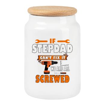 if stepdad can't fix it we are all screwed - Cookie Jar with Wooden Lid - white - Front