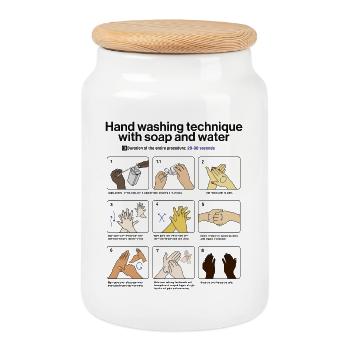 Hand Washing Instructions - Boîte à biscuits avec couvercle en bois - blanc - Devant