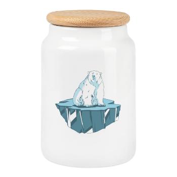 Ours polaire sur la banquise - Boîte à biscuits avec couvercle en bois - blanc - Devant