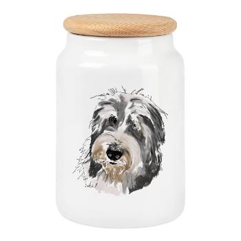 Bearded Collie - Keksdose mit Holzdeckel - Weiß - Vorne