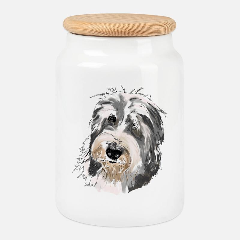 Bearded Collie - Keksdose mit Holzdeckel - Weiß