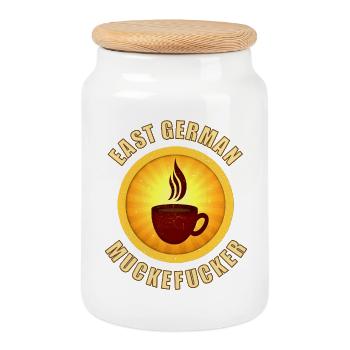 DDR Kaffee Muckefuck mit Tasse im Retro Style - Keksdose mit Holzdeckel - Weiß - Vorne