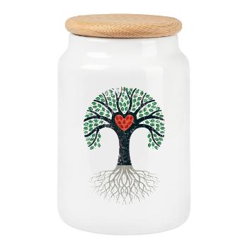 tree garden nature eco organic family heart grow lol - Cookie Jar with Wooden Lid - white - Front