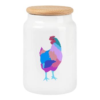 Poule poulet - Boîte à biscuits avec couvercle en bois - blanc - Devant