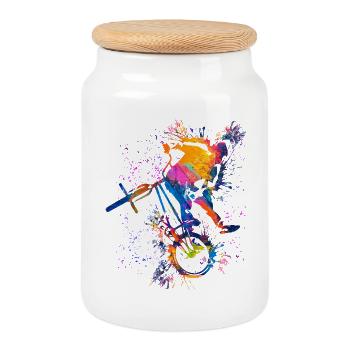 BMX / Bmx / bmx / gift idea / birthday - Cookie Jar with Wooden Lid - white - Front