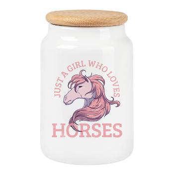 Cheval - Boîte à biscuits avec couvercle en bois - blanc - Devant