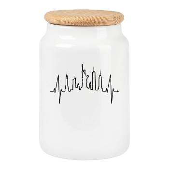 New York Skyline Heartbeat Heart USA Gift NY - Cookie Jar with Wooden Lid - white - Front