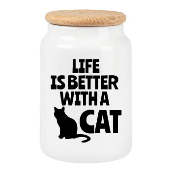 Das Leben ist besser mit einer Katze, Katzen, Tieren # - Keksdose mit Holzdeckel - Weiß - Vorne