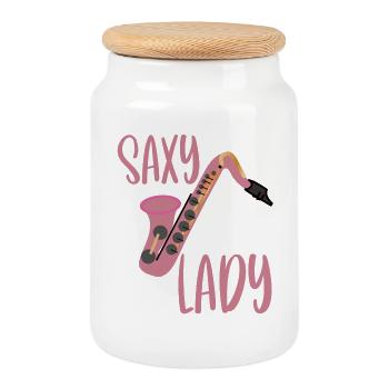 Saxophone Saxophoniste Saxophone Saxy Lady - Boîte à biscuits avec couvercle en bois - blanc - Devant