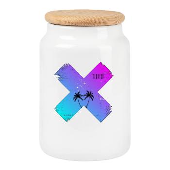 X-Palmen Strand Retro Florida Kalifornien - Keksdose mit Holzdeckel - Weiß - Vorne