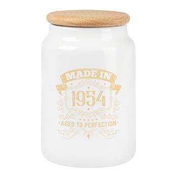 1954 Anniversaire Fabriqué en 1954 - Boîte à biscuits avec couvercle en bois - blanc - Devant
