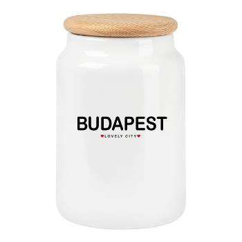 Budapest – Lovely City mit Herz - Keksdose mit Holzdeckel - Weiß - Vorne