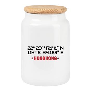 Hong Kong – Coordonnées et style Urban Asia - Boîte à biscuits avec couvercle en bois - blanc - Devant