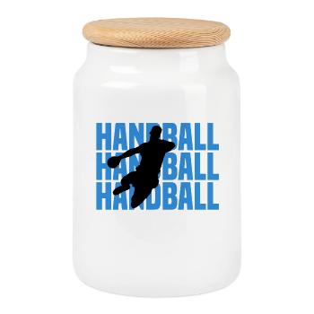 Silhouette de handball Bleu néon - Boîte à biscuits avec couvercle en bois - blanc - Devant