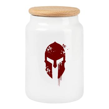 300 Spartaner Helm - Keksdose mit Holzdeckel - Weiß - Vorne
