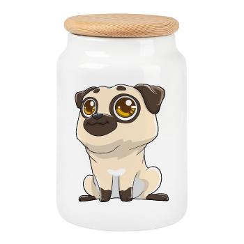 Cute pug with big eyes - Cookie Jar with Wooden Lid - white - Front