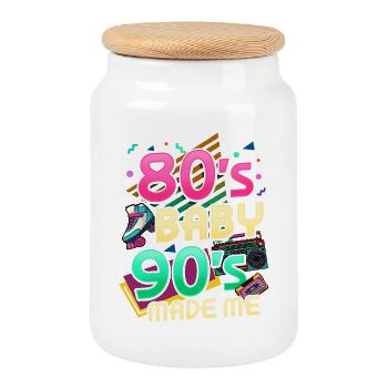 80er 90er Musik Party Geburtsag - Keksdose mit Holzdeckel - Weiß - Vorne