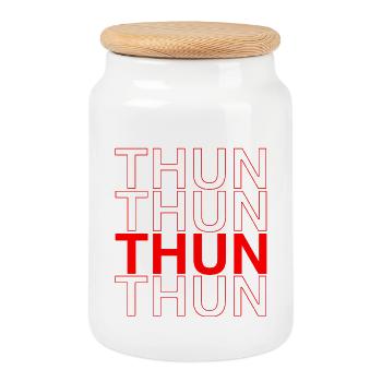 THUN Design - Red Calligraphy - Cookie Jar with Wooden Lid - white - Front