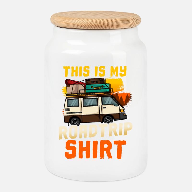 Wohnmobil Camping Retro - Keksdose mit Holzdeckel - Weiß