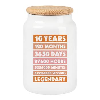 10 years anniversary, company, birthday, private - Cookie Jar with Wooden Lid - white - Front