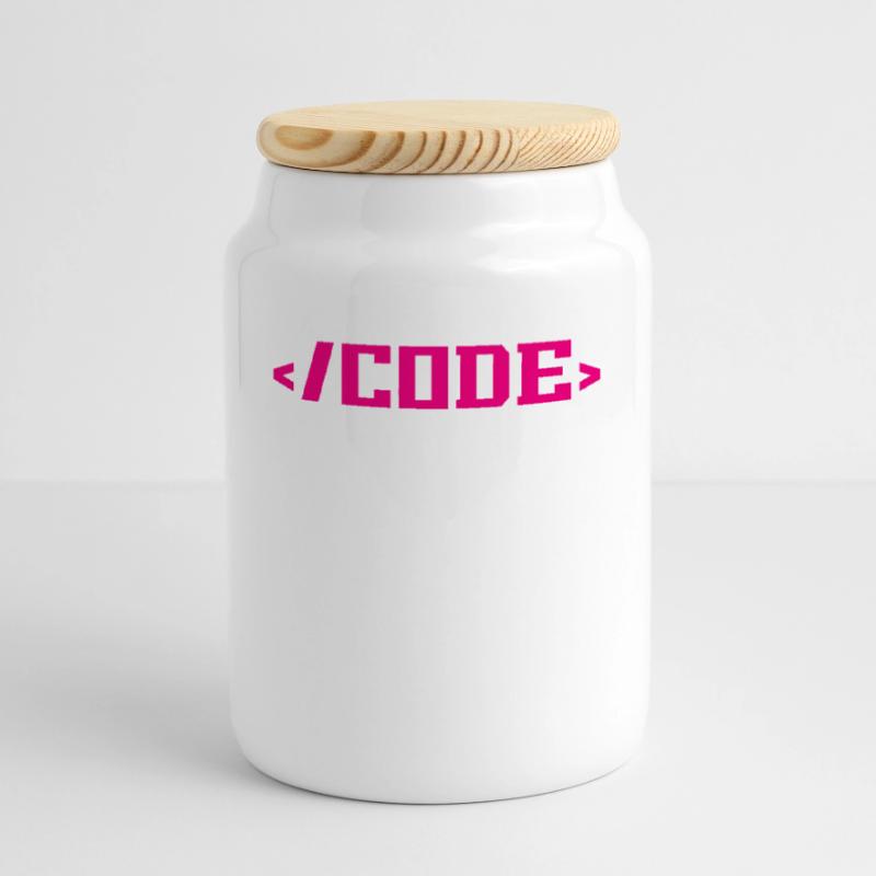Coding Programming Computer Science Cookie Jar with Wooden Lid