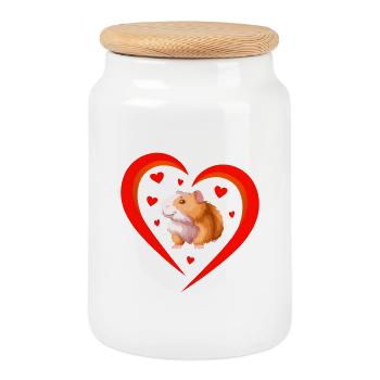 Heart with cute hamster - Cookie Jar with Wooden Lid - white - Front