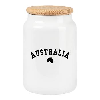 Australia – Continent & Vintage Look - Cookie Jar with Wooden Lid - white - Front
