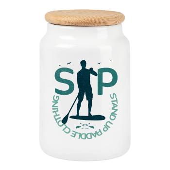 Stand Up Paddle – Clothing Logo - Cookie Jar with Wooden Lid - white - Front