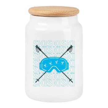 Ski ski lunettes ski - Boîte à biscuits avec couvercle en bois - blanc - Devant