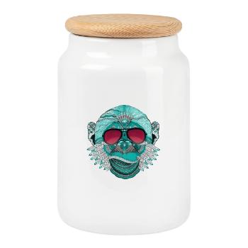 singe mandala tatouage inde dj rap cool label de musique - Boîte à biscuits avec couvercle en bois - blanc - Devant