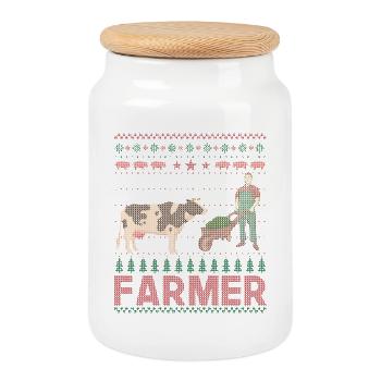 Farmer Farmer Cow Christmas - Cookie Jar with Wooden Lid - white - Front
