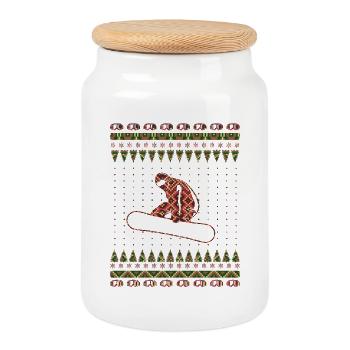 Snowboarder snowboard winter christmas - Cookie Jar with Wooden Lid - white - Front
