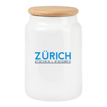 Zurich GPS coordinates - Cookie Jar with Wooden Lid - white - Front