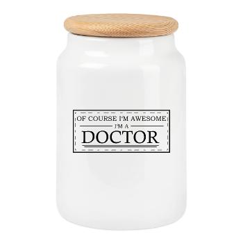Docteur - Bien sûr que je suis classe, je suis médecin - Boîte à biscuits avec couvercle en bois - blanc - Devant