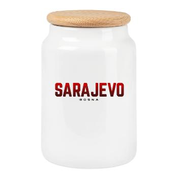 Bosnia Sarajevo - Cookie Jar with Wooden Lid - white - Front