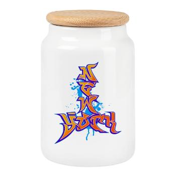 New York graffiti - Cookie Jar with Wooden Lid - white - Front