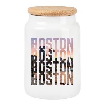 Boston Skyline Schriftzug  - Keksdose mit Holzdeckel - Weiß - Vorne